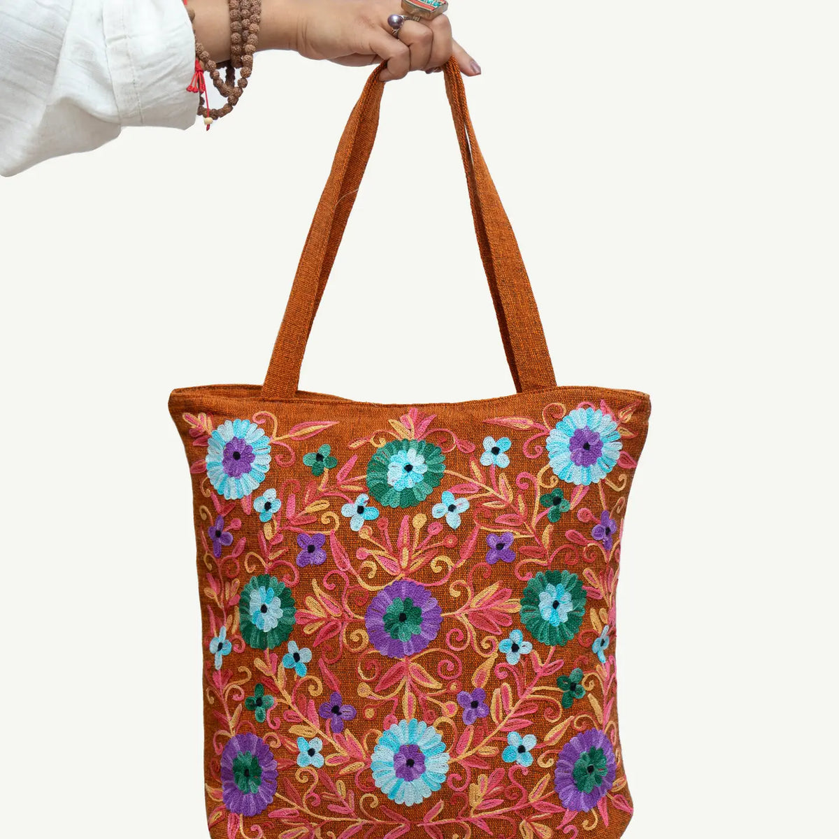 Cotton Embroidery Hand Woven Tote Bag