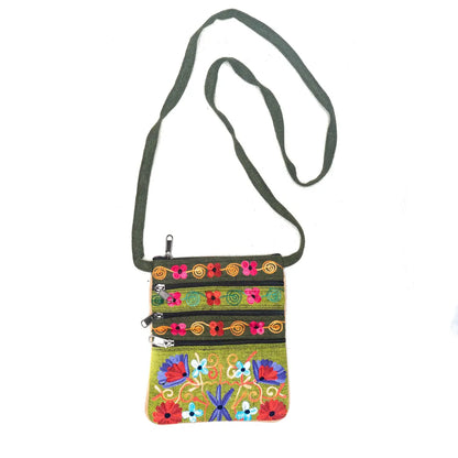 5 Zipper Cross Body Embroidery Cotton Bag