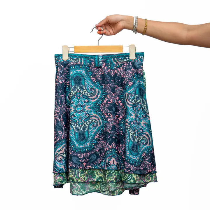 Short Reversible Upcycled Wrap Skirt