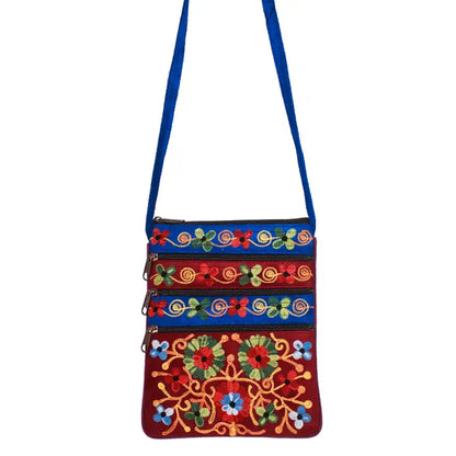 Embroidered Zip Shoulder Bag