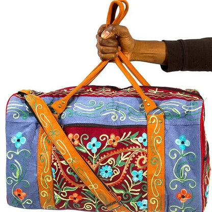 Faux Suede Embroidered Travel Bag