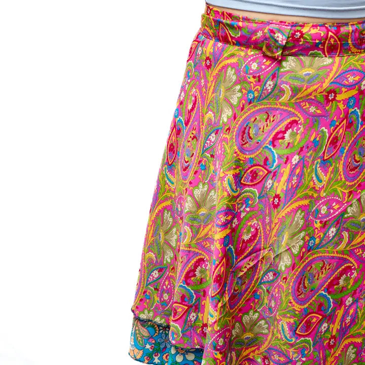 Short Reversible Upcycled Wrap Skirt