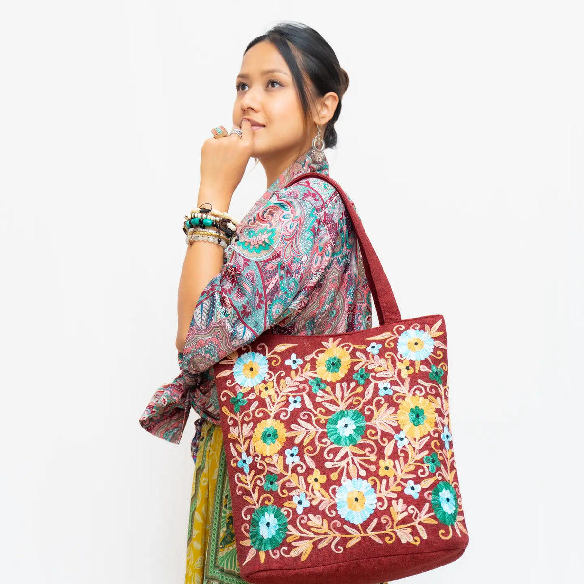 Cotton Embroidery Hand Woven Tote Bag