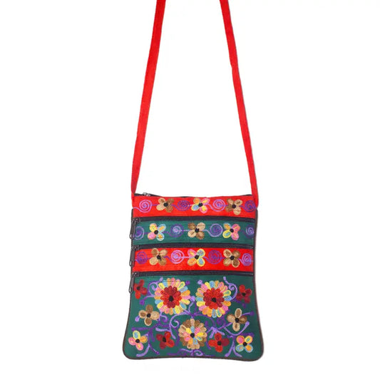 Embroidered Zip Shoulder Bag
