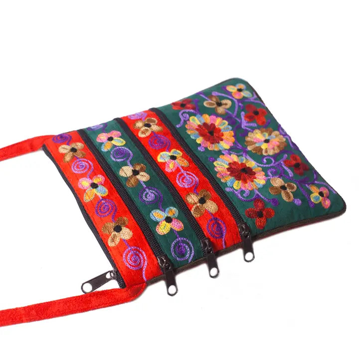 Embroidered Zip Shoulder Bag