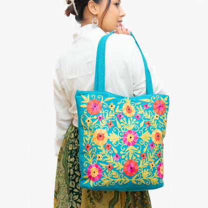 Cotton Embroidery Hand Woven Tote Bag