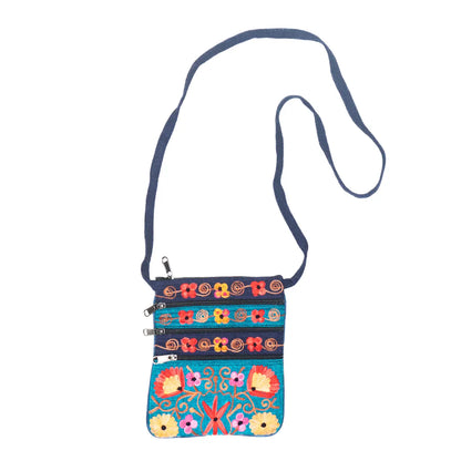 5 Zipper Cross Body Embroidery Cotton Bag