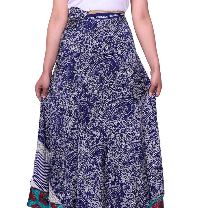 Long Reversible Upcycled Wrap Skirt