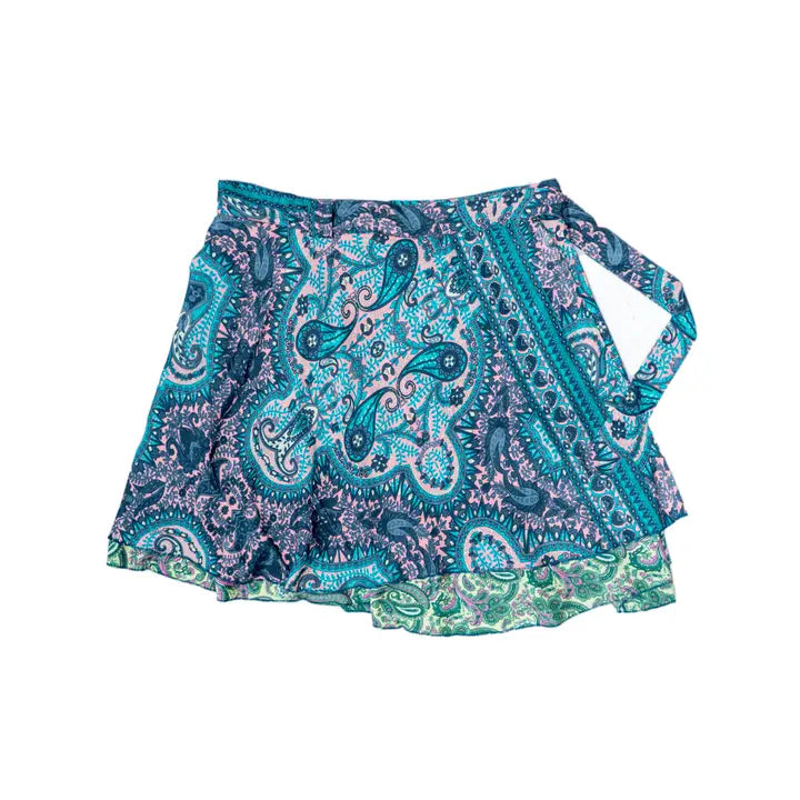 Short Reversible Upcycled Wrap Skirt
