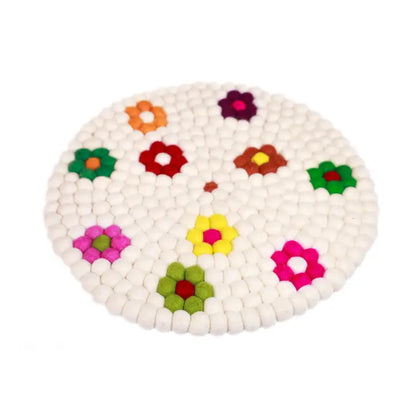 Felt Balls Flowers Round Mat Rug