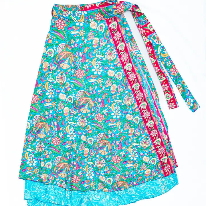 Long Reversible Upcycled Wrap Skirt
