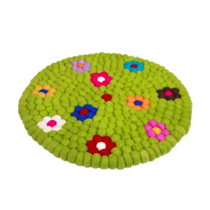 Felt Balls Flowers Round Mat Rug