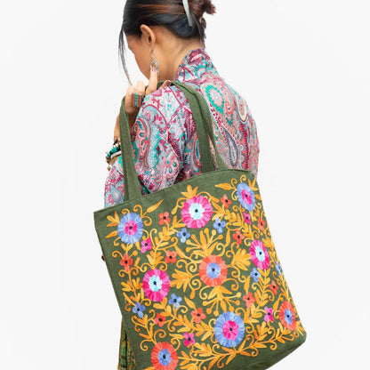 Cotton Embroidery Hand Woven Tote Bag